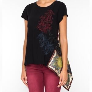 Desigual Womens Medium Asymmetric Hem Embroidered Boho‎ Blouse NWT